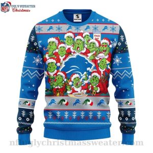 12 Grinch Xmas Day Graphic Ugly Christmas Sweater – Detroit Lions Edition