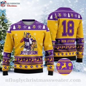 18 Justin Jefferson Super Bowl LVII Champions 2023 Mn Vikings Ugly Sweater