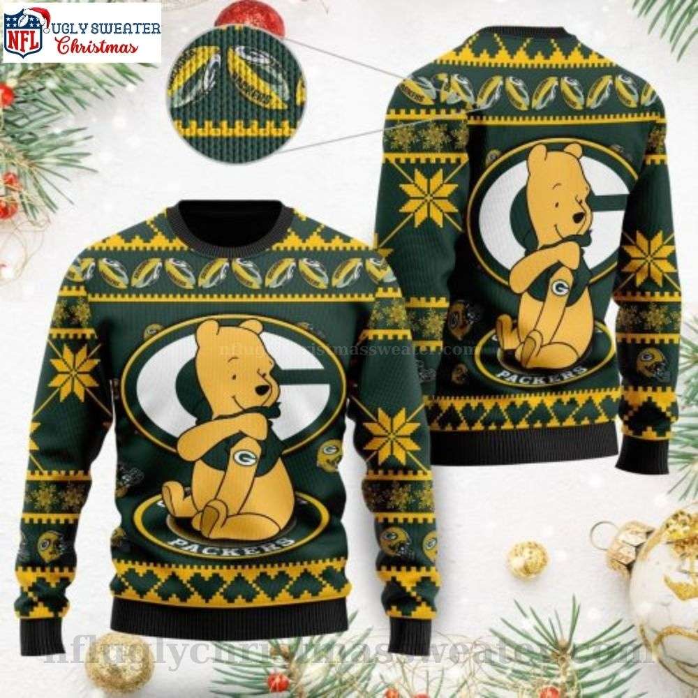 Adorable Winnie The Pooh Bear Design - Packers Ugly Christmas Sweater