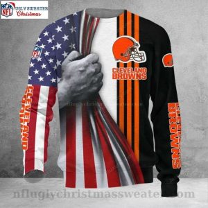 American Flag Pattern Cleveland Browns Christmas Sweater – Game Day Style