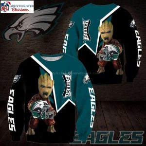 Angry Baby Groot Philadelphia Eagles All Over Print Ugly Christmas Sweater
