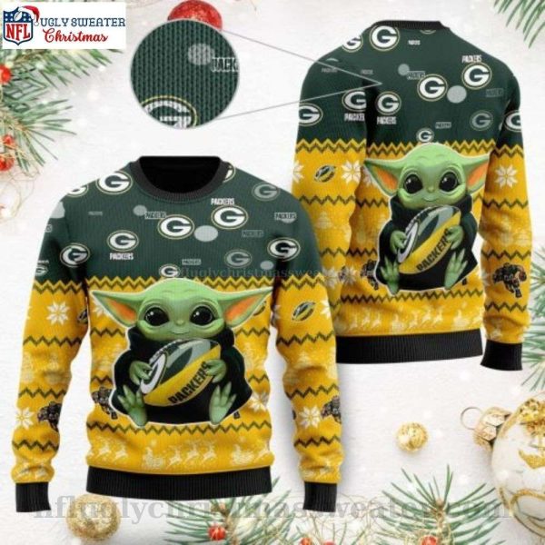Baby Yoda Enchantment On A Green Bay Packers Ugly Christmas Sweater