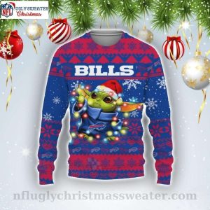 Baby Yoda With Logo Buffalo Bills And Christmas Lights Ugly Christmas Sweater