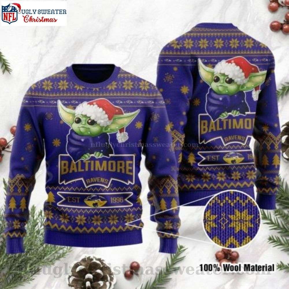 Baltimore Ravens Christmas Sweater - Baby Yoda Grogu Edition For Fans