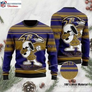 Baltimore Ravens Christmas Sweater With Adorable Snoopy Dabbing