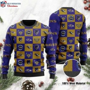 Baltimore Ravens Christmas Sweater With Checkered Flannel Pattern