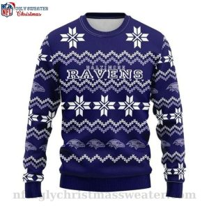 Baltimore Ravens Christmas Sweater With Snowy Christmas Motifs