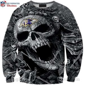Baltimore Ravens Christmas Sweater With Striking Skull Graphics