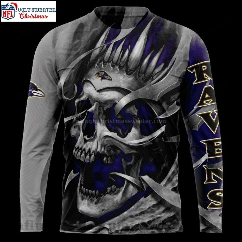 Baltimore Ravens Ugly Sweater With Standout Skull Graphics