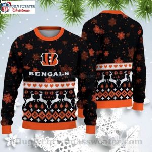 Bengals Snow Heart Pattern Ugly Christmas Sweater – Logo Print Delight