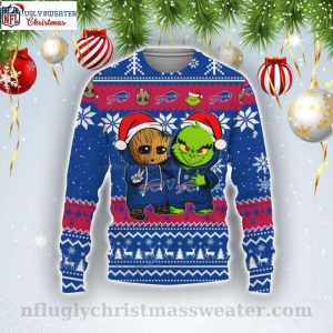 Best Friends Baby Groot And Grinch American Football Team Buffalo Bills Ugly Christmas Sweater