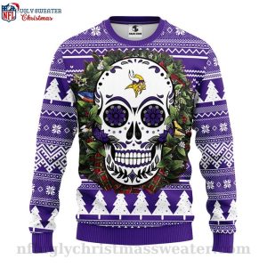 Blossoming Fandom Delight – Minnesota Vikings Skull Flower Christmas Sweater