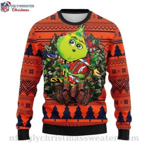 Broncos Logo Print Ugly Christmas Sweater – Grinch Hug Football Edition