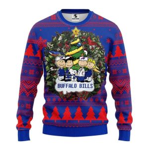 Buffalo Bills Snoopy Dog Ugly Christmas Sweater With Wreath Design