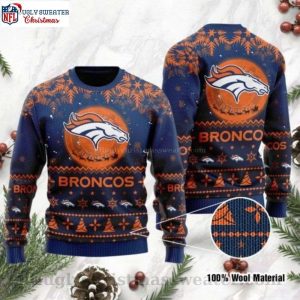 Celebrate Christmas With Denver Broncos Santa Claus In The Moon Ugly Sweater