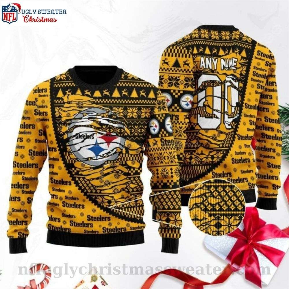 Celebrate With Steelers - Ugly Christmas Sweater With Custom Name