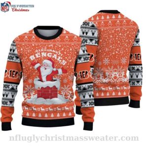 Cheerful Bengals Christmas Sweater – Logo And Santa Christmas