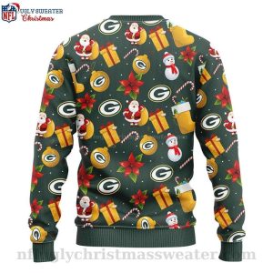 Cheerful Holiday Vibes Snowman Candy Canes Green Bay Packers Ugly Sweater 2