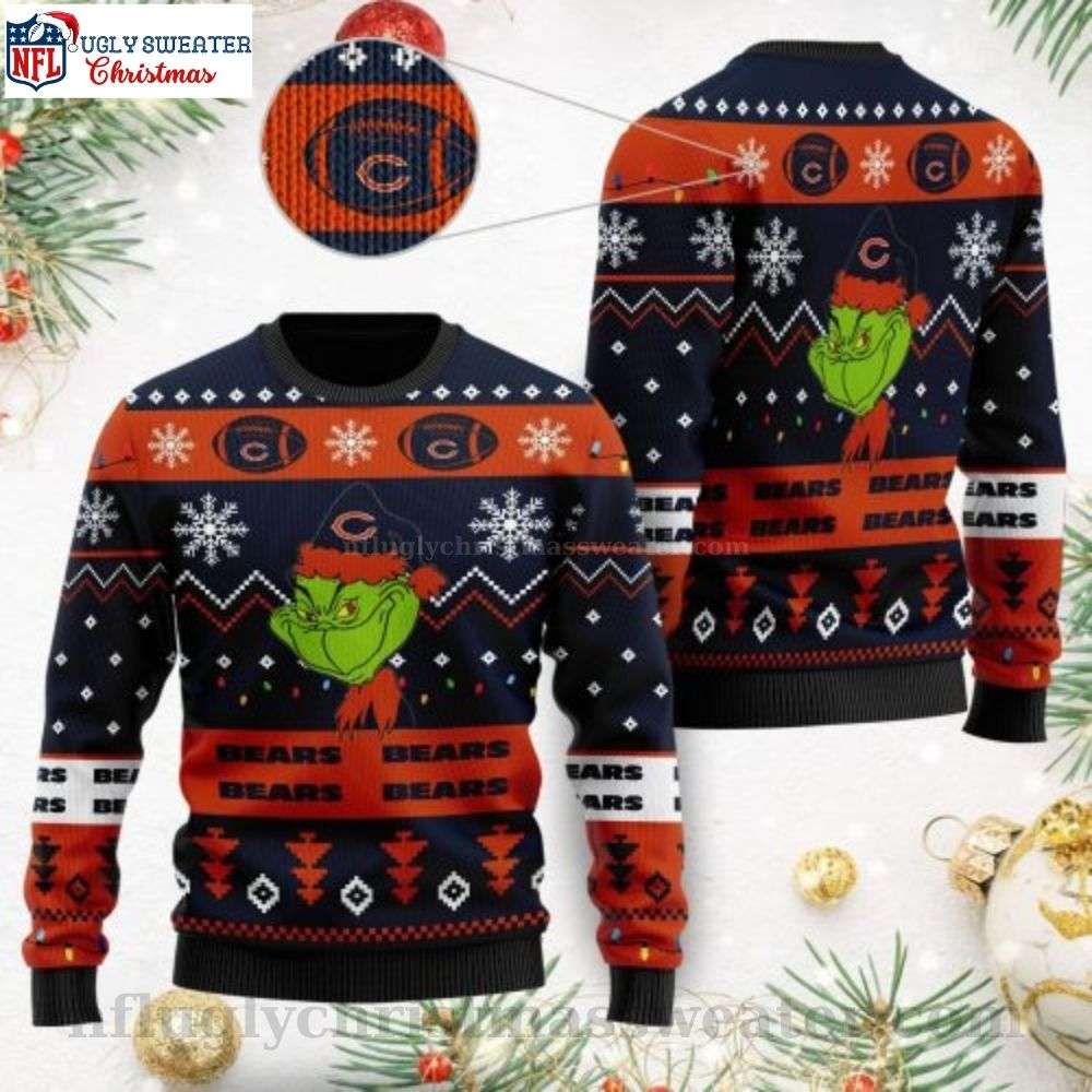 Chicago Bears Christmas Gifts - Ugly Sweater With Cute Grinch Design