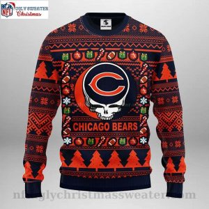 Chicago Bears Christmas Sweater Logo Print With Grateful Dead Theme 1