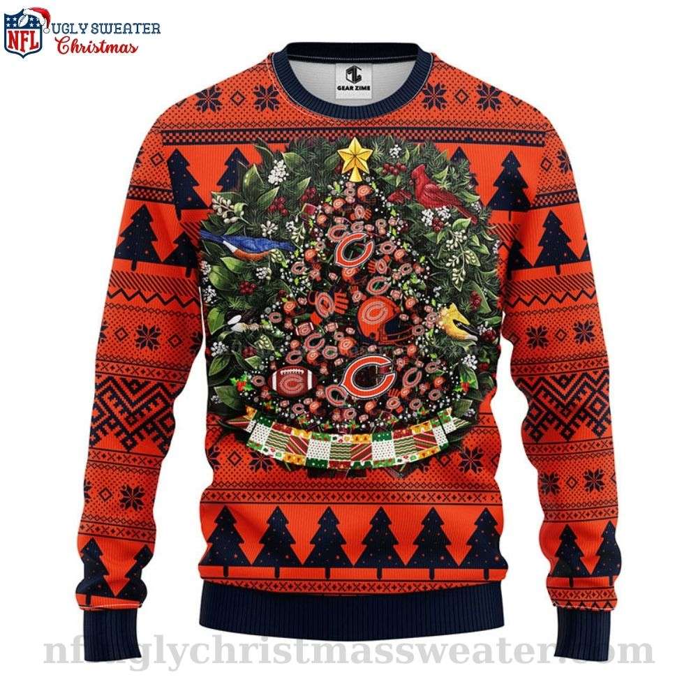 Chicago Bears Christmas Sweater - Logo Print With Tree Ball Christmas