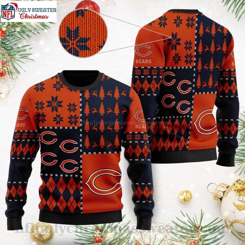 Chicago Bears Ugly Christmas Sweater - Logo Print And Christmas Motifs