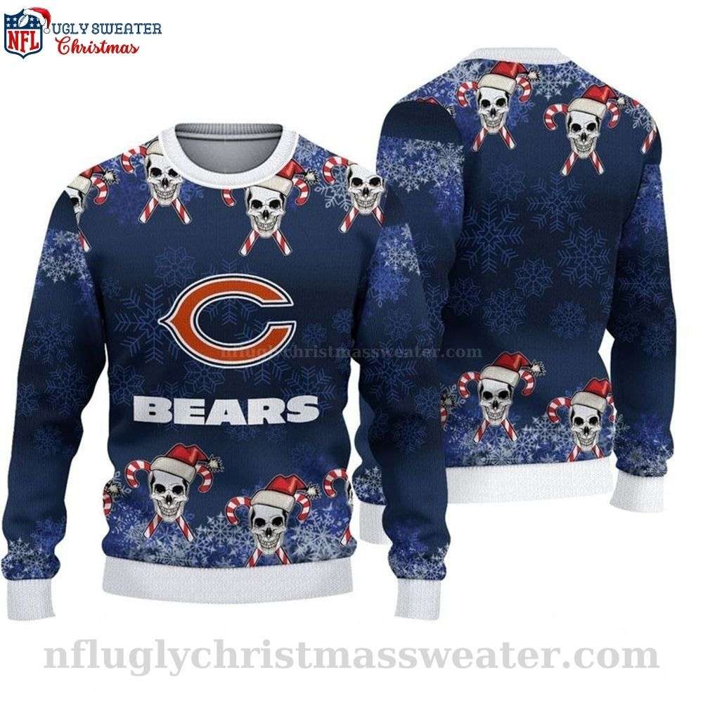 Chicago Bears Ugly Christmas Sweater - Logo Print Cute Skulls Graphic