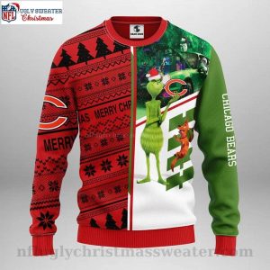 Chicago Bears Ugly Christmas Sweater Logo Print With Grinch And Scooby Doo 1