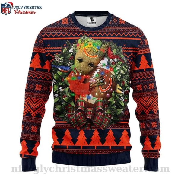 Chicago Bears Ugly Christmas Sweater – Logo Print With Groot Hug Football