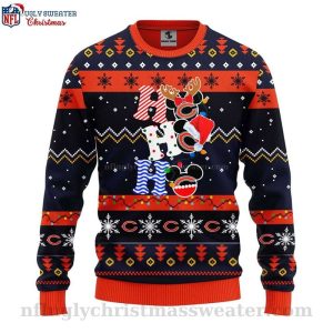 Chicago Bears Ugly Christmas Sweater Logo Print With HoHoHo Mickey 1