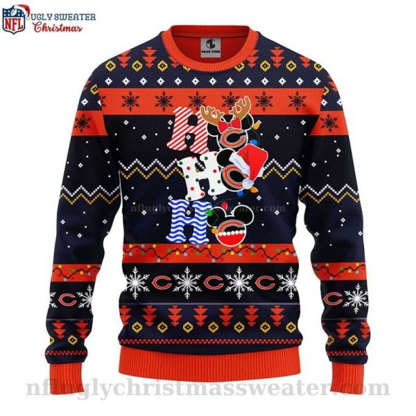 Chicago Bears Ugly Christmas Sweater – Logo Print With HoHoHo Mickey