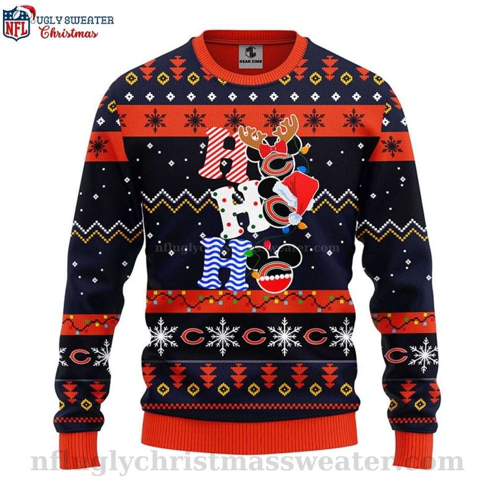 Chicago Bears Ugly Christmas Sweater - Logo Print With HoHoHo Mickey