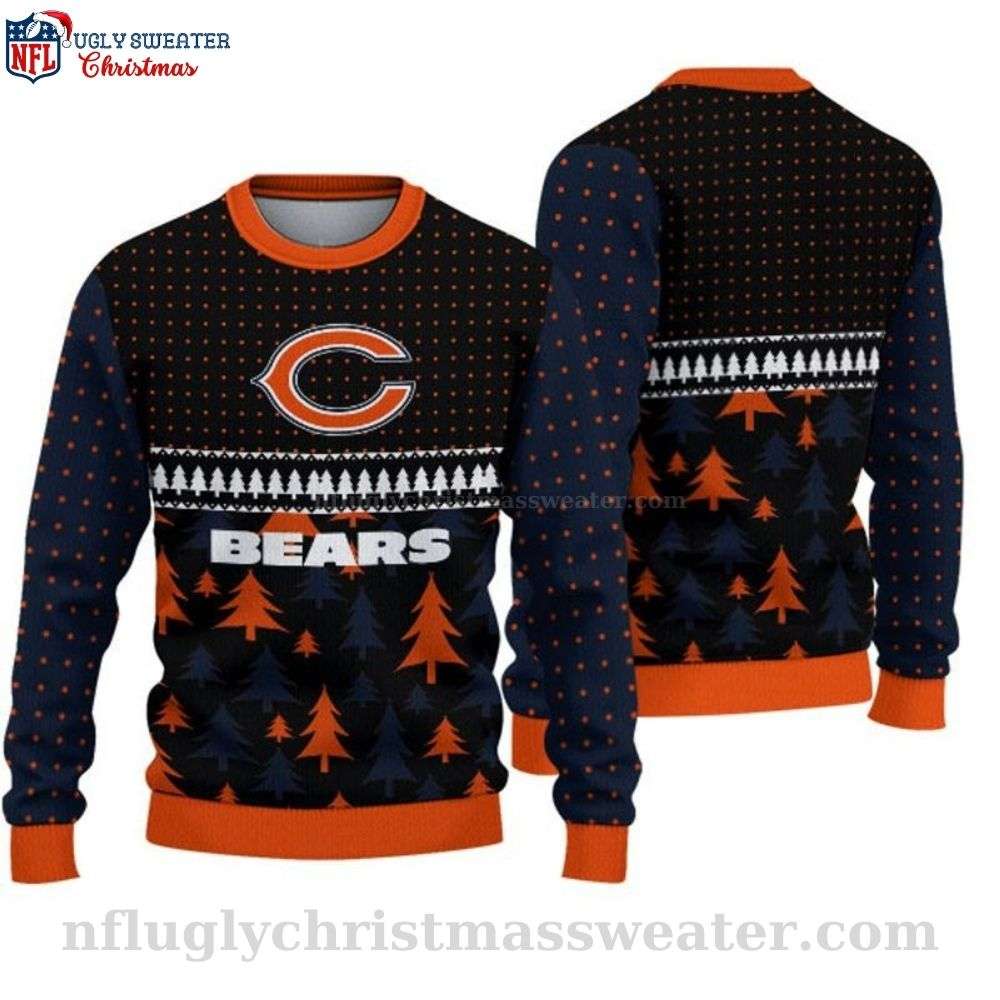 Chicago Bears Ugly Christmas Sweater - Logo Print With Pine Tree Pattern