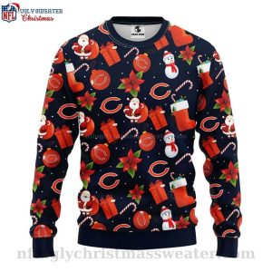 Chicago Bears Ugly Christmas Sweater Logo Print With Santa Claus And Snowman 1