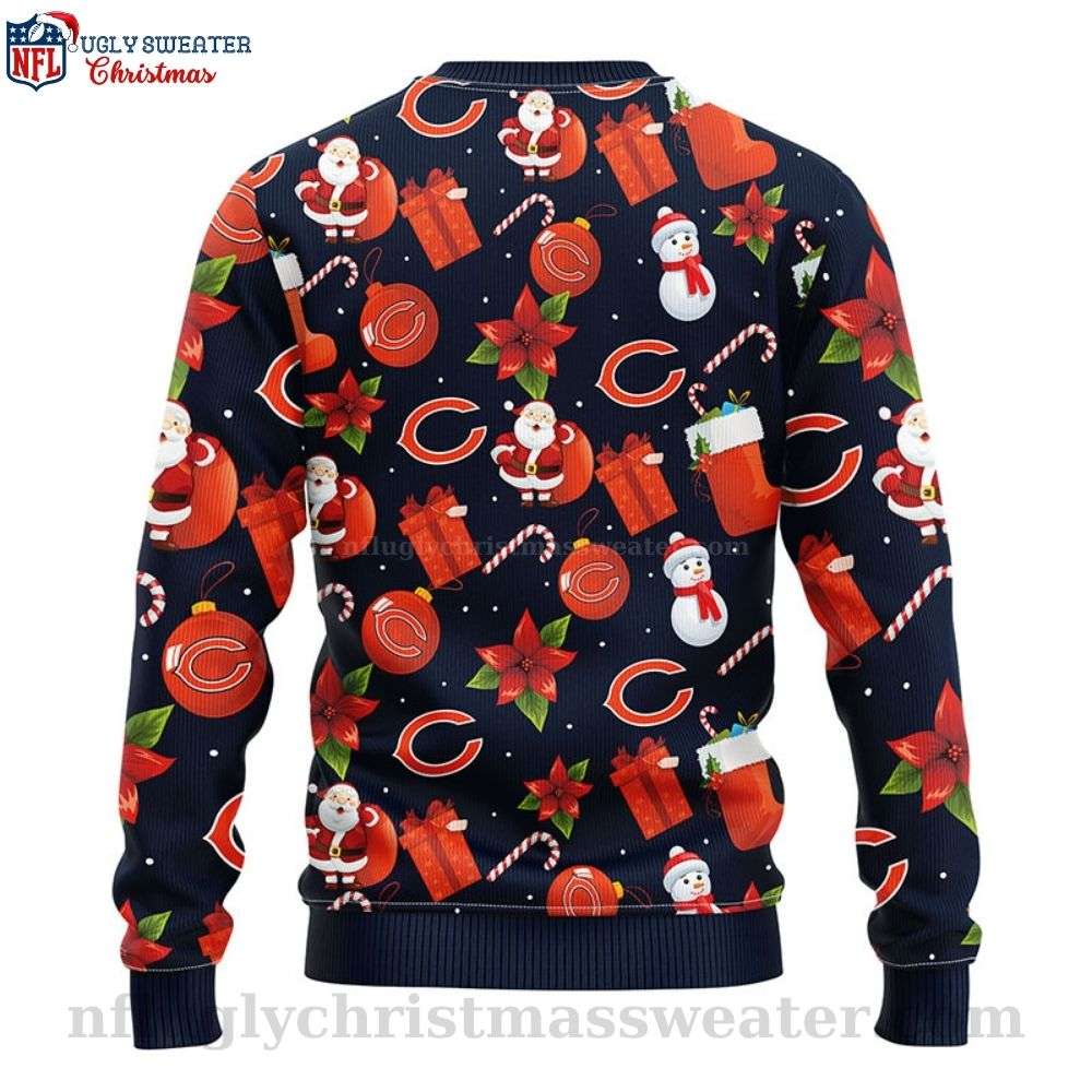 Chicago Bears Ugly Christmas Sweater - Logo Print With Santa Claus And Snowman