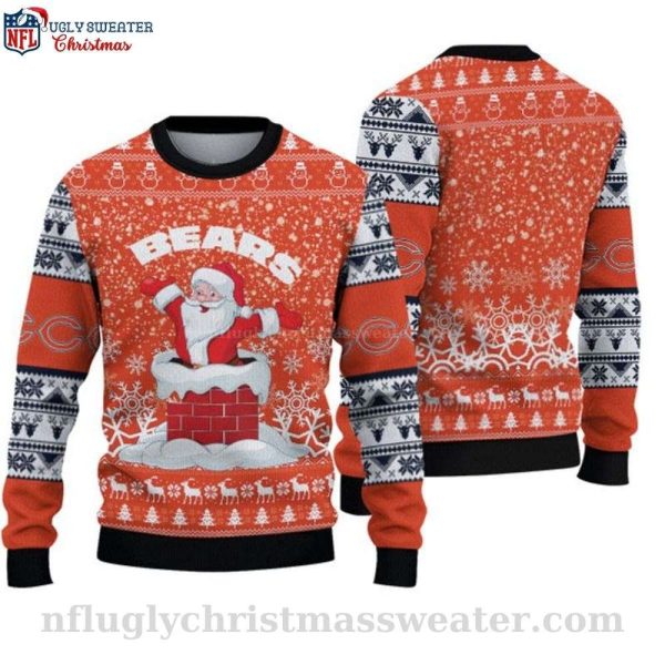 Chicago Bears Ugly Christmas Sweater – Logo Print With Santa Claus Graphic