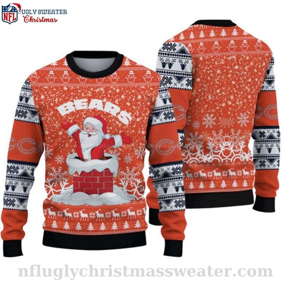 Chicago Bears Ugly Christmas Sweater - Logo Print With Santa Claus Graphic