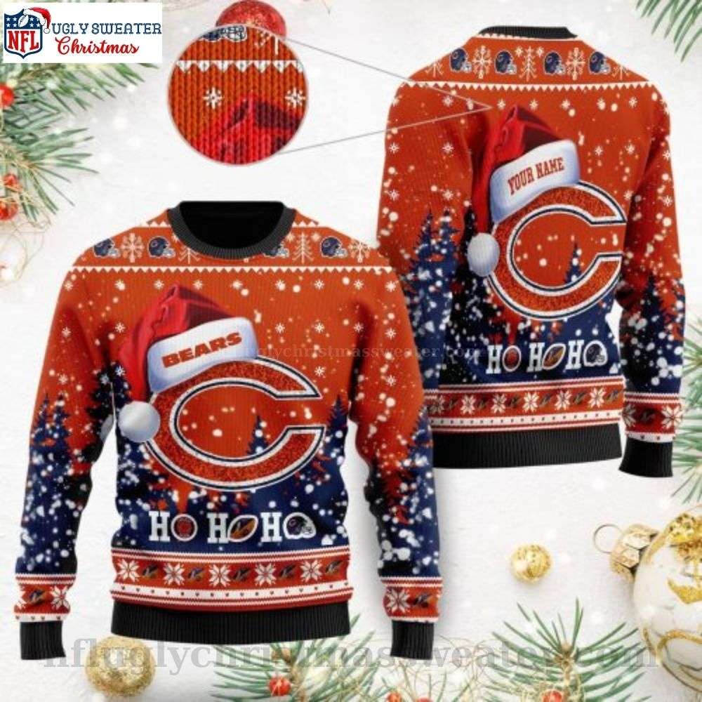 Chicago Bears Ugly Christmas Sweater - Logo Print With Santa Claus Hat