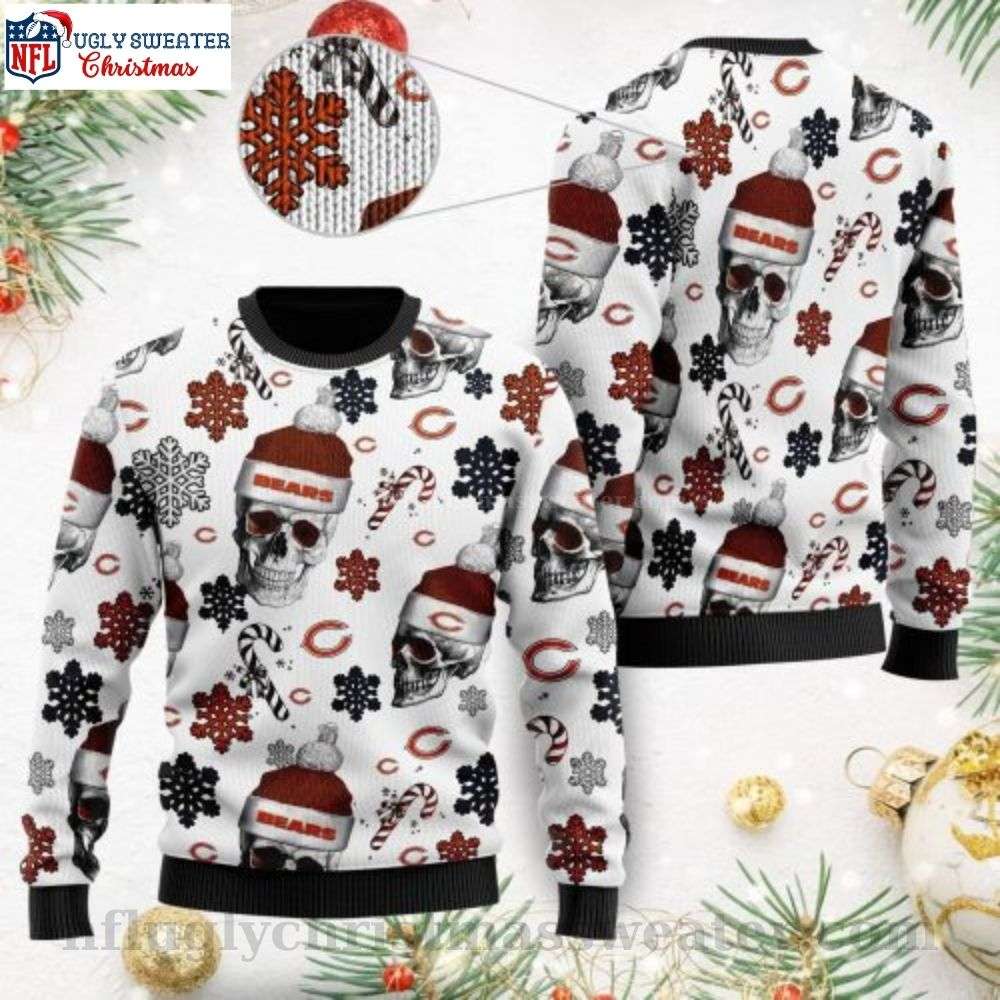 Chicago Bears Ugly Christmas Sweater - Logo Print With Santa Skulls
