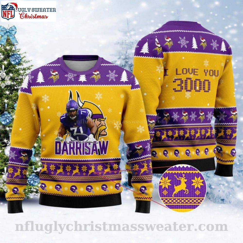 Christian Darrisaw Player - I Love You 3000 - Mn Vikings Ugly Christmas Sweater