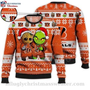 Christmas Cheers With Cincinnati Bengals Baby Groot And Grinch Ugly Sweater