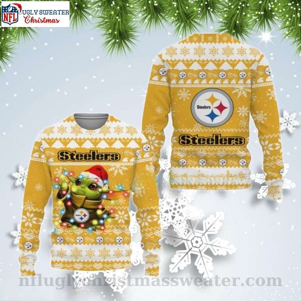 Christmas Light Delight - Pittsburgh Steelers Baby Yoda Ugly Christmas Sweater