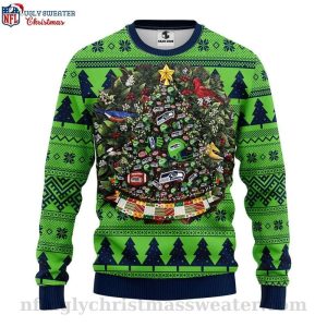 Christmas Tree Ball Graphic Seattle Seahawks Ugly Christmas Sweater