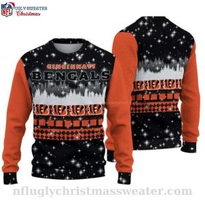 Cincinnati Bengals Logo Print And Christmas Forrest Pattern Holiday Sweater