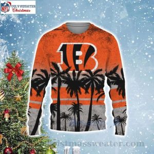 Cincinnati Bengals Logo Print And Tree Beach Gradient Holiday Sweater