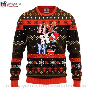 Cleveland Browns Christmas Sweater Ho Ho Ho Mickey Graphics 1