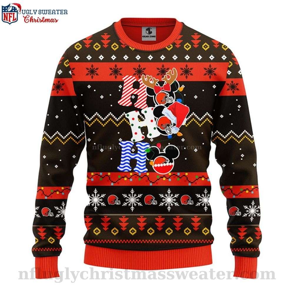 Cleveland Browns Christmas Sweater - Ho Ho Ho Mickey Graphics