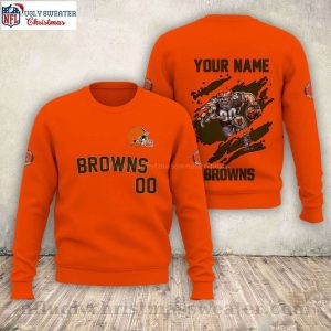 Cleveland Browns Christmas Sweater – Orange Sweater With Team Mascot Graphic