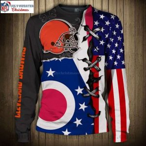 Cleveland Browns Gifts For Him – American Flag Pattern Christmas Sweater