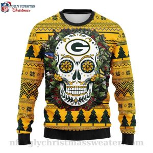 Combine Style And Spirit Green Bay Packers Skull Flower Ugly Sweater 1